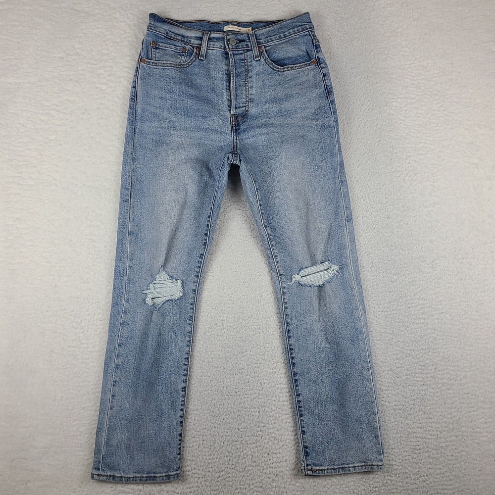 Levi's Jeans Womens 30x28 Blue Wedgie Straight Button Fly Light Wash Distress